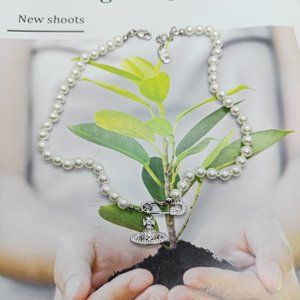 Vivienne Westwood Diamond Planet Necklace Silver